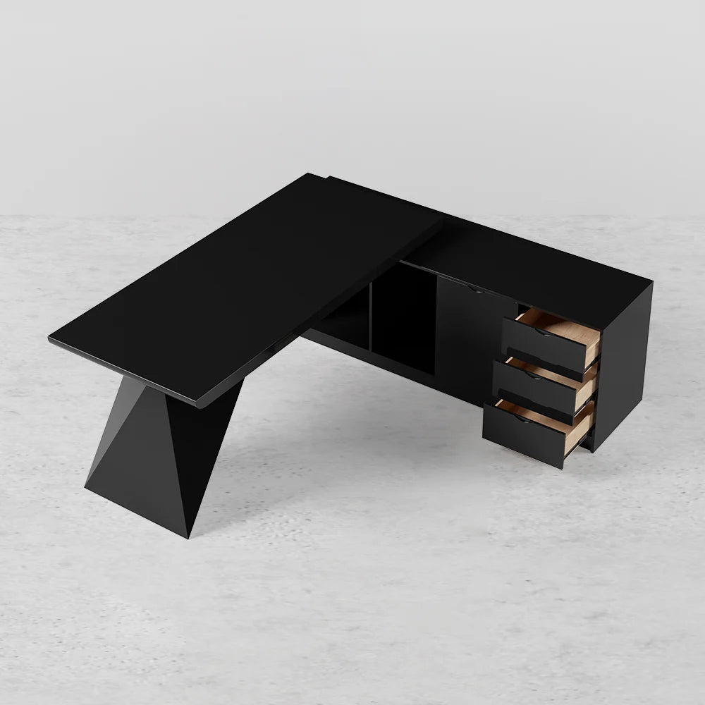 Bureau Exécutif Géométrique Noir en L - Design Contemporain 180 cm