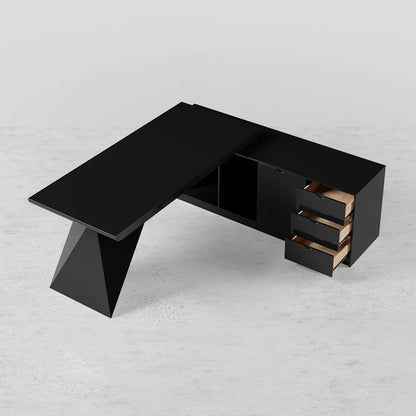Bureau Exécutif Géométrique Noir en L - Design Contemporain 180 cm