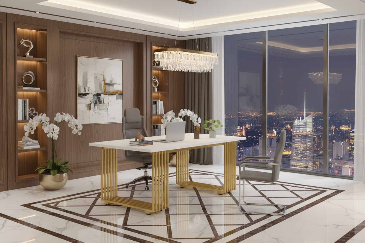 Bureau blanc et doré - penthouse de luxe