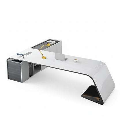 Bureau exécutif blanc design courbe - Vue produit
